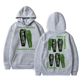 Sweat à capuche surdimensionné style Pull gothique vintage pour homme et femme, motif squelette, style rock band, type O Negatif - VALDIS™