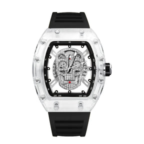 Montre-bracelet à quartz de luxe pour homme, mécanique, automatique, transparente, étanche, motif tête de mort