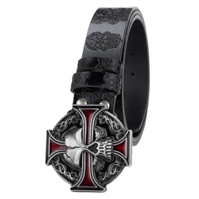 Ceinture en cuir avec motif tête de mort en relief et boucle tendance en peau de vache pour homme
