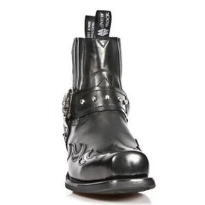 Bottes tète de mort Chelsea de cowboy western à décor de crâne, couleur noir et marron, bottes de moto pour hommes, bottes courtes rétro à bout carré, chaussures vintage - VALDIS™