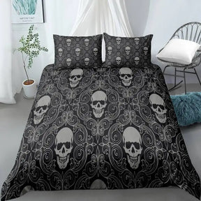 Parure de lit 2/3 pièces en polyester avec housse de couette et motif tête de mort, texture abstraite, style grunge rouillé vieilli
