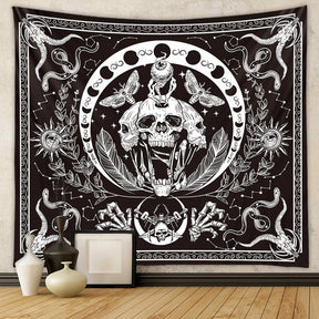 Tapisserie murale décorative mandala 
 pour chambre à coucher, esthétique noir et blanc, motif serpent, papillon, squelette, Halloween, lune froide, horreur, gothique