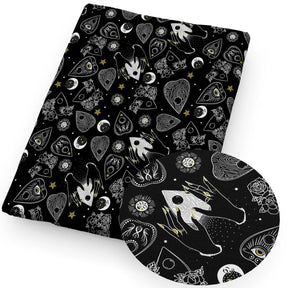 Tissu en polyester et coton noir motif étoiles, crânes et planètes système solaire, couture, matelassage, travaux d'aiguille, rideau, 50 x 145 cm