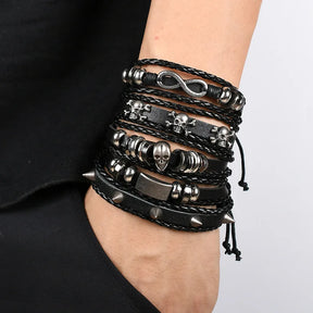 Bracelet tendance Viking pour homme, bracelet à main tissé, tête de mort, bijou ajustable en cuir, bracelet pour homme viking