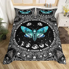 Parure de lit avec housse de couette et taie d'oreiller en polyester, rose et squelette, motif tête de mort pour enfant, garçon, adolescent, king size et queen size