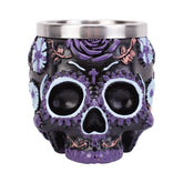 Verre à vin rétro en acier inoxydable avec tête de mort violette et motif fantôme d'Halloween - VALDIS™