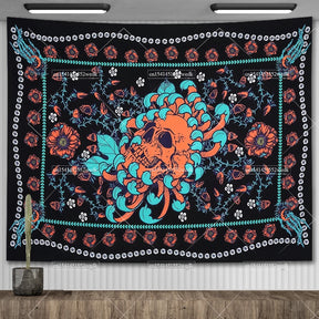 Tapisserie murale motif crâne mandala pour chambre à coucher, style gothique noir et blanc, motif squelette, toile de fond esthétique, décoration de chambre - VALDIS™