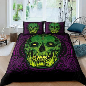 Parure de lit avec housse de couette et taies d'oreiller motif squelette pour enfants, décoration de chambre d'Halloween, adolescents et adultes